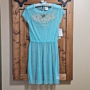 Disney Jasmine Turquoise Sheer Gauzy Costume Play Dress Childs Size 11/12